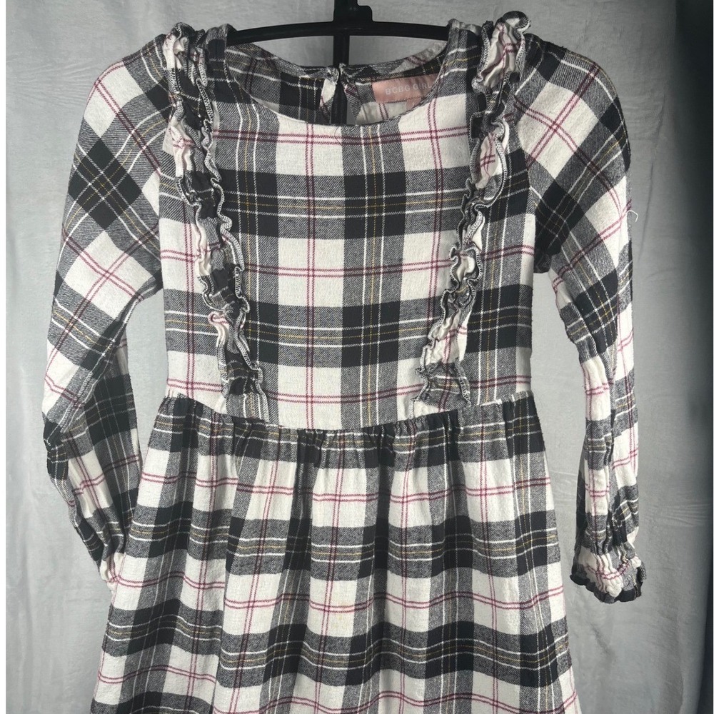BCBG Girls Plaid Ruffle Dress Long Sleeve Cozy Fall Winter Size S